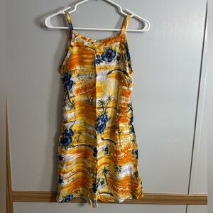 Aqua Blues Vintage Tropical Orange and Blue Floral Kids Dress Size 16